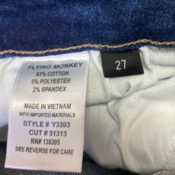 Flying Monkey Blue Mid Rise Distressed Straight Bootcut Denim Jeans Pants Sz 27 - Picture 5 of 5